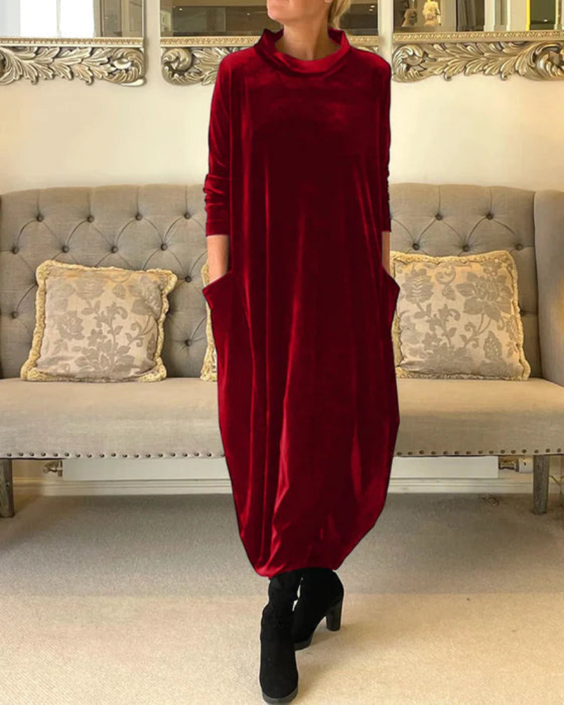 Streetwave Velvet Midi Dress For Women Cozy Winter Style Elegant Chic Everyday Occasion