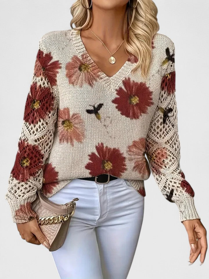 Women's Floral Pattern Sweater with Soft Fabric and Relaxed Fit