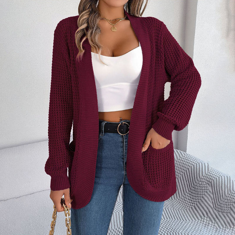 Street-Wave Cozy Knit Cardigan for Women with Pockets in Cotton Acrylic Blend Wardrobe Essential