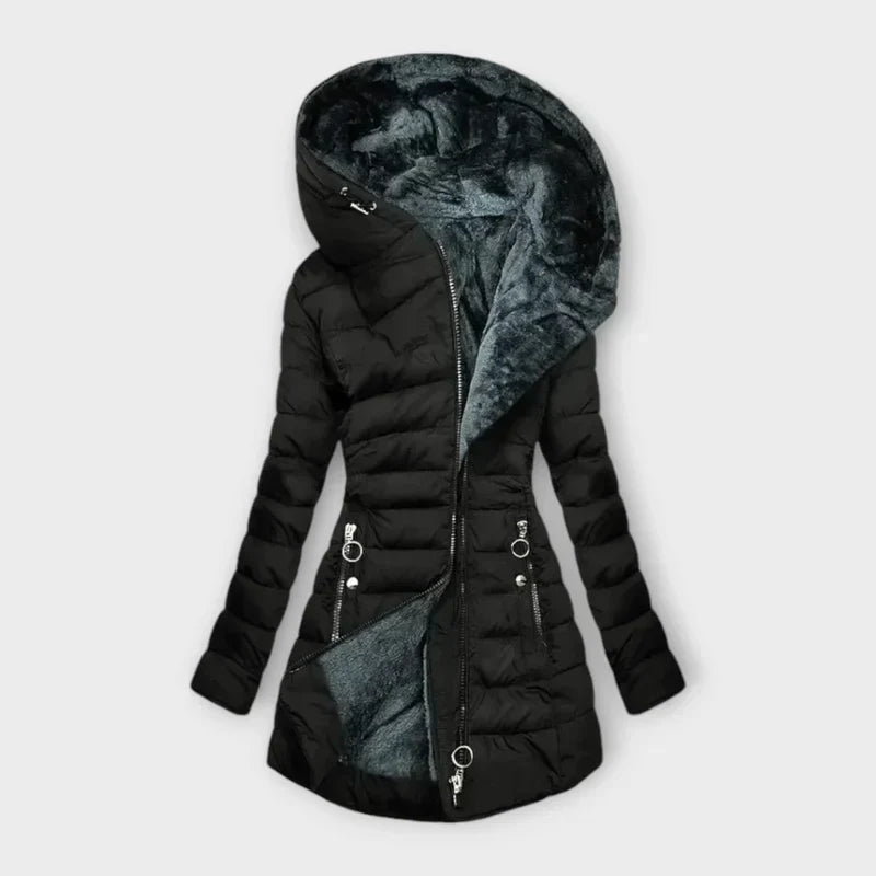 Street-Wave Cozy Green Puffer Coat With Plush Lining For Women Winter Warmth And Style