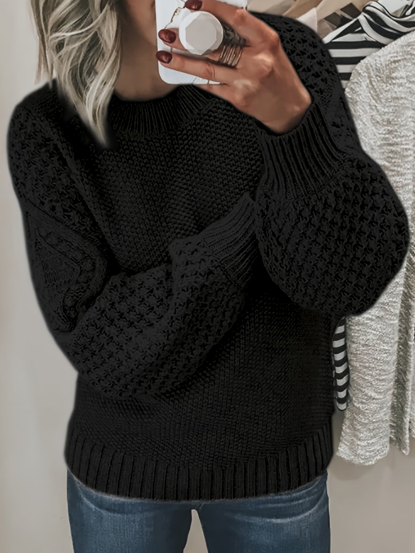 Street Wave Acrylic Knit Sweater With Textured Sleeves For Casual Wearers Cozy Everyday Warmth