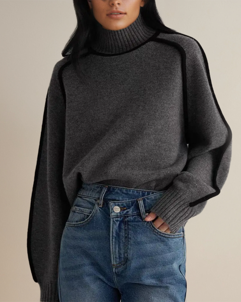 Street-wave Women's Turtleneck Knit Sweater Cozy Warmth With Subtle Contrast Trim