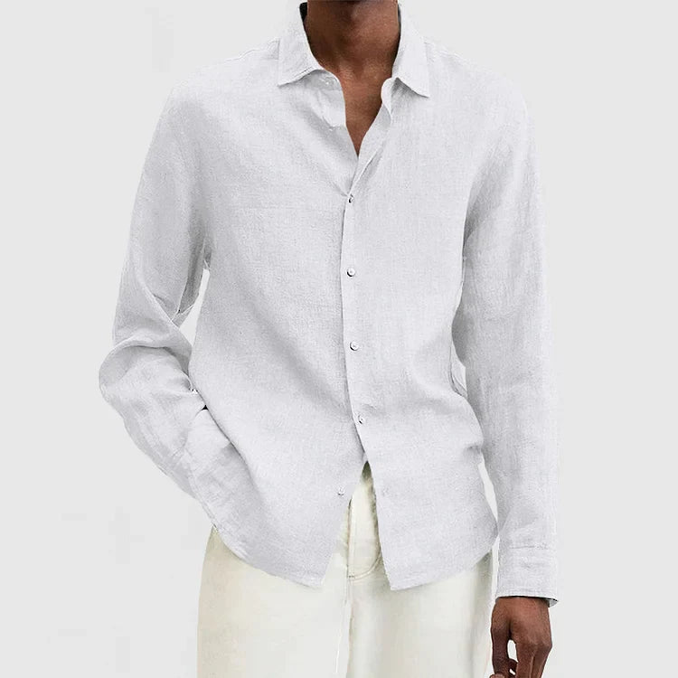 Nordic Flair Mens Linen Shirt Relaxed Fit Long Sleeve Breathable Natural Material Comfortable Everyday Wear