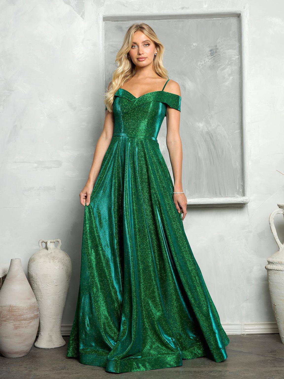 Street Wave Off Shoulder Glitter Ball Gown Glamorous Prom Dress