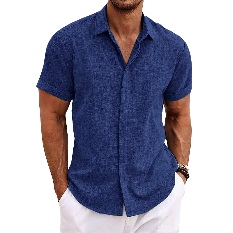 Men's Short Sleeve Linen Cotton Blend Shirt Button Closure Breathable Lightweight Casual Everyday Wear