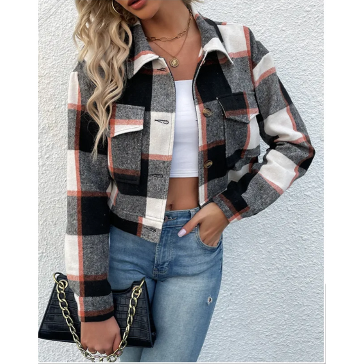 Plaid Bomber Jacket For Women By Streetwave Cropped Chic Comfort With Chest Pockets