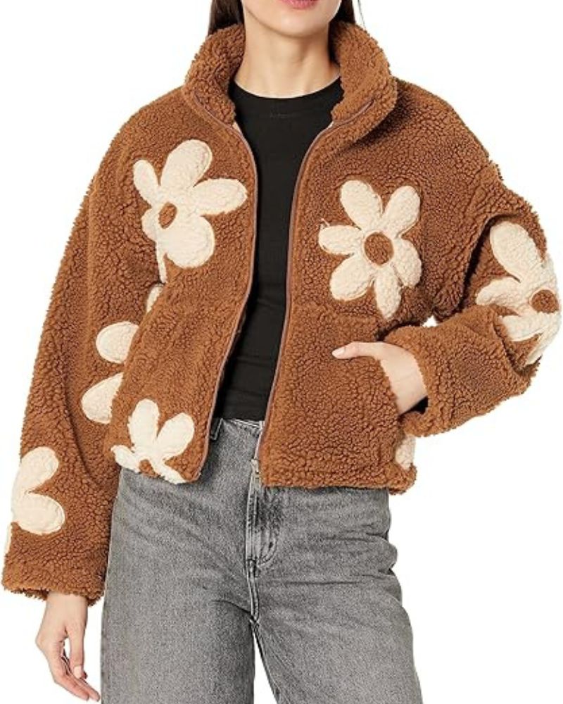 Street-wave Lux Sherpa Jacket for Women Cozy Floral Fleece Coat With Warm Winter Comfort
