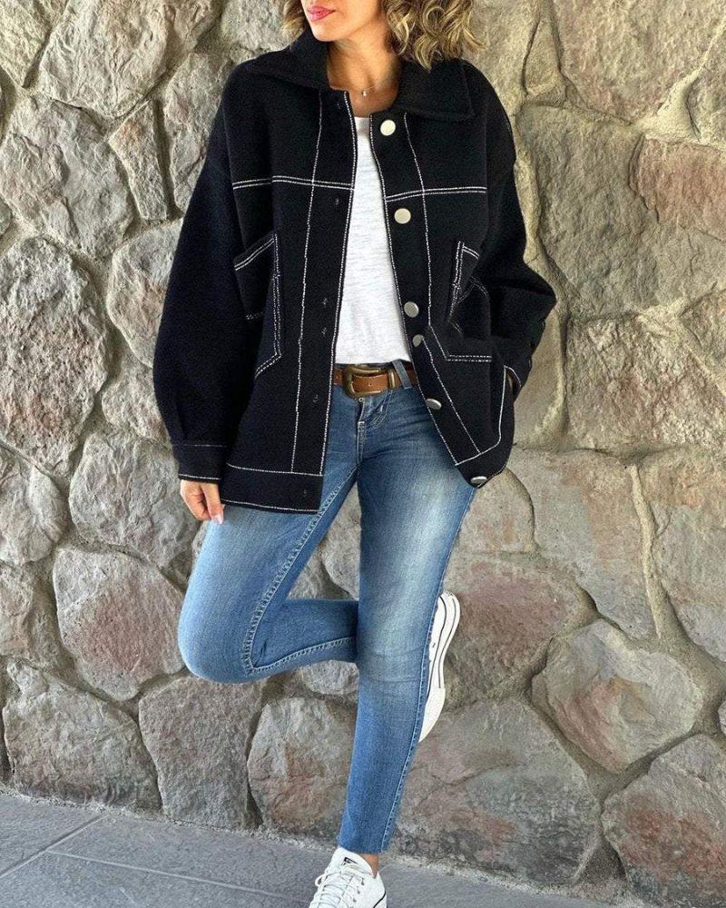 Street Wave Jacket With Contrast Lapels For Fashionable Women Comfortable And Stylish Outerwear