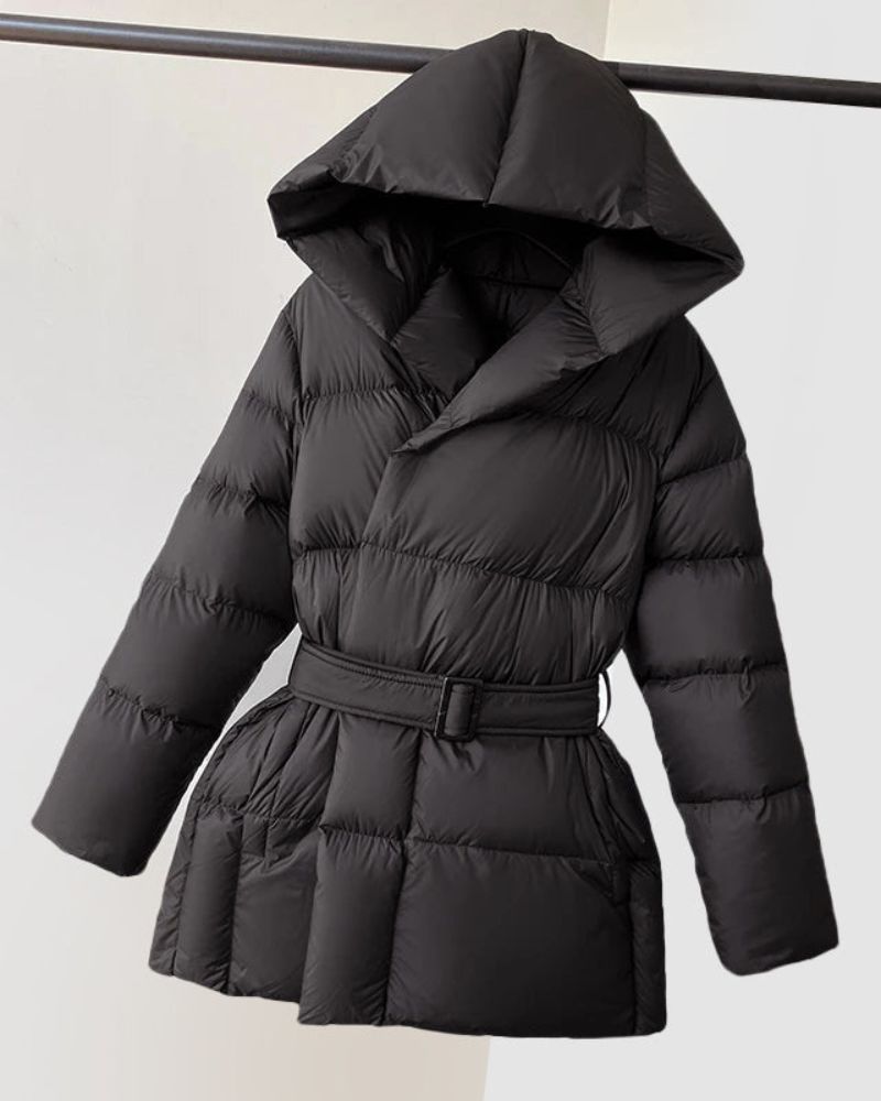 Street-wave Women's Puffer Down Coat Warm Insulated Winter Jacket With Belt And Detachable Hood