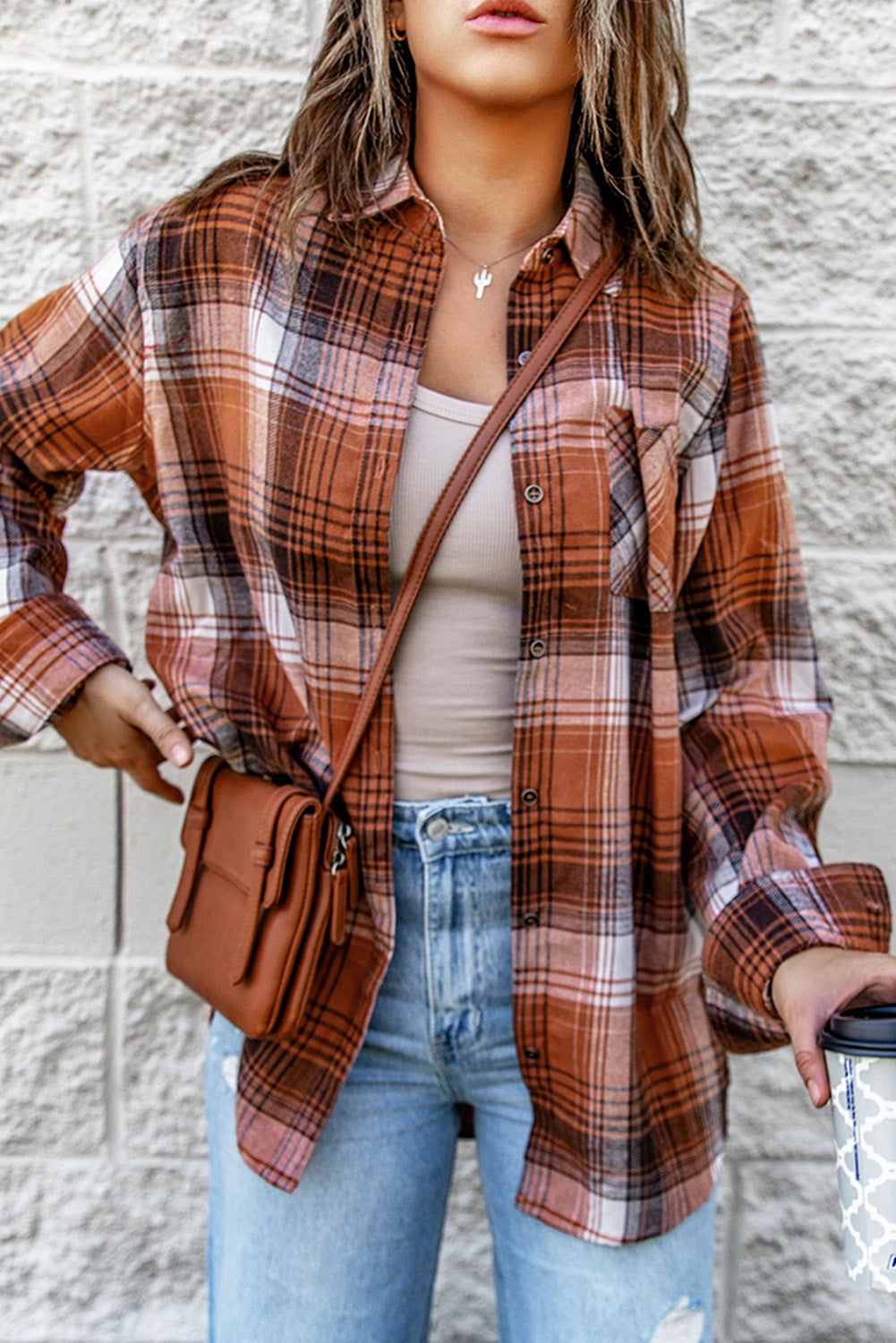 Street-wave Women's Plaid Long Sleeve Button-Down Shirt Casual Everyday Wear 100 Percent Polyester