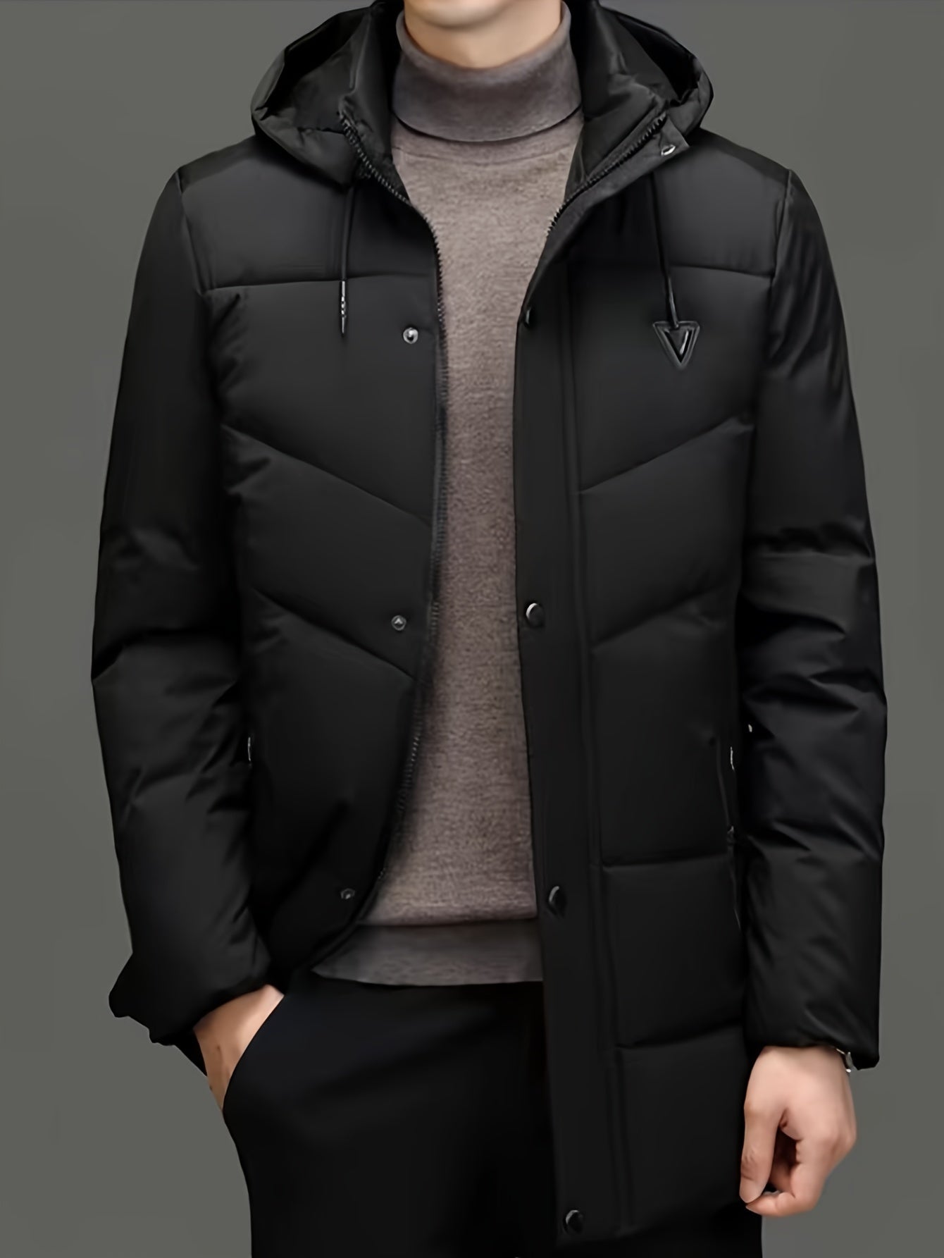 Street-wave Warm Puffer Jacket With Hood For Men Lightweight Polyester Winter Coat