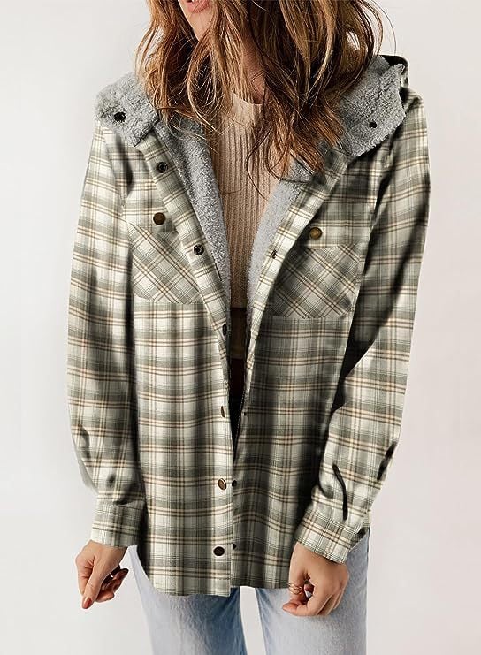 Street-Wave Plaid Wool Jacket With Hood Buckle For Women Warm Cozy All-Season Outerwear