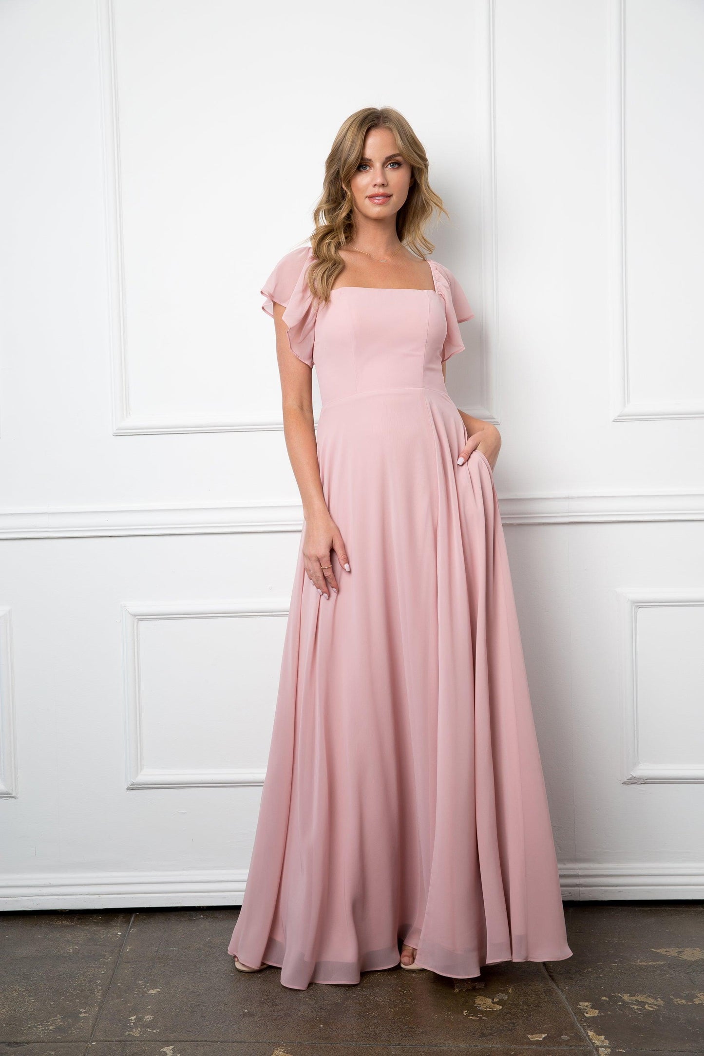 Street-Wave Chiffon Bridesmaid Gown With Zipper Back Elegant Long