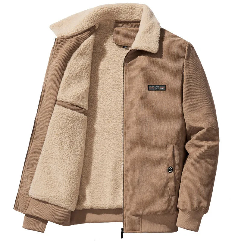 Streetwave Fleece Lined Ribbed Winter Jacket for Men with High Collar Cozy Warmth Outdoor Winter Essential