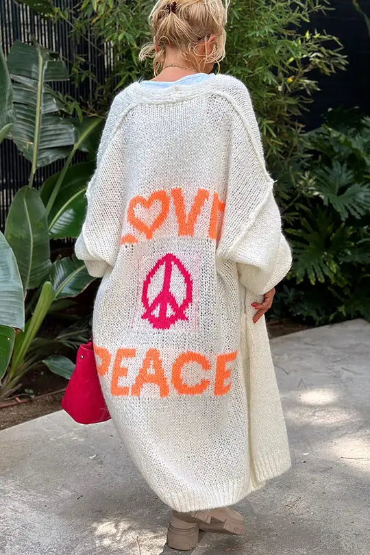 Street Wave Love And Peace Cardigan Oversized Boho Knit With Soft Fabric For Boho Chic Women