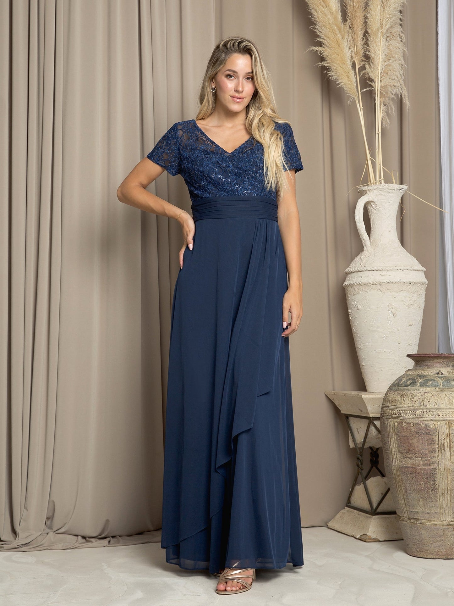 Eva Fashion Elegant Mother Of The Bride Dress 3486 A Line Lace Sequin Bodice
