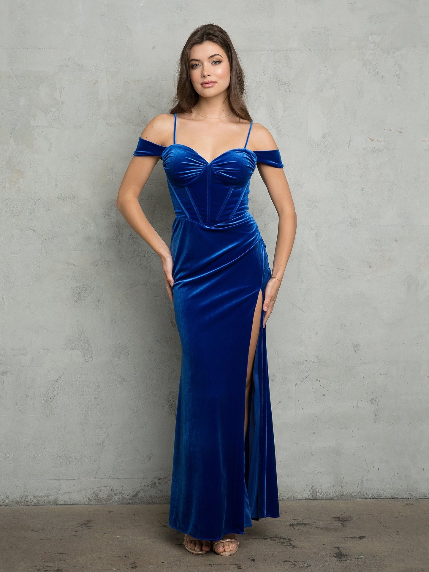 Street Wave Velvet Prom Dress 3488 Luxuriously Fitted Off Shoulder For Women