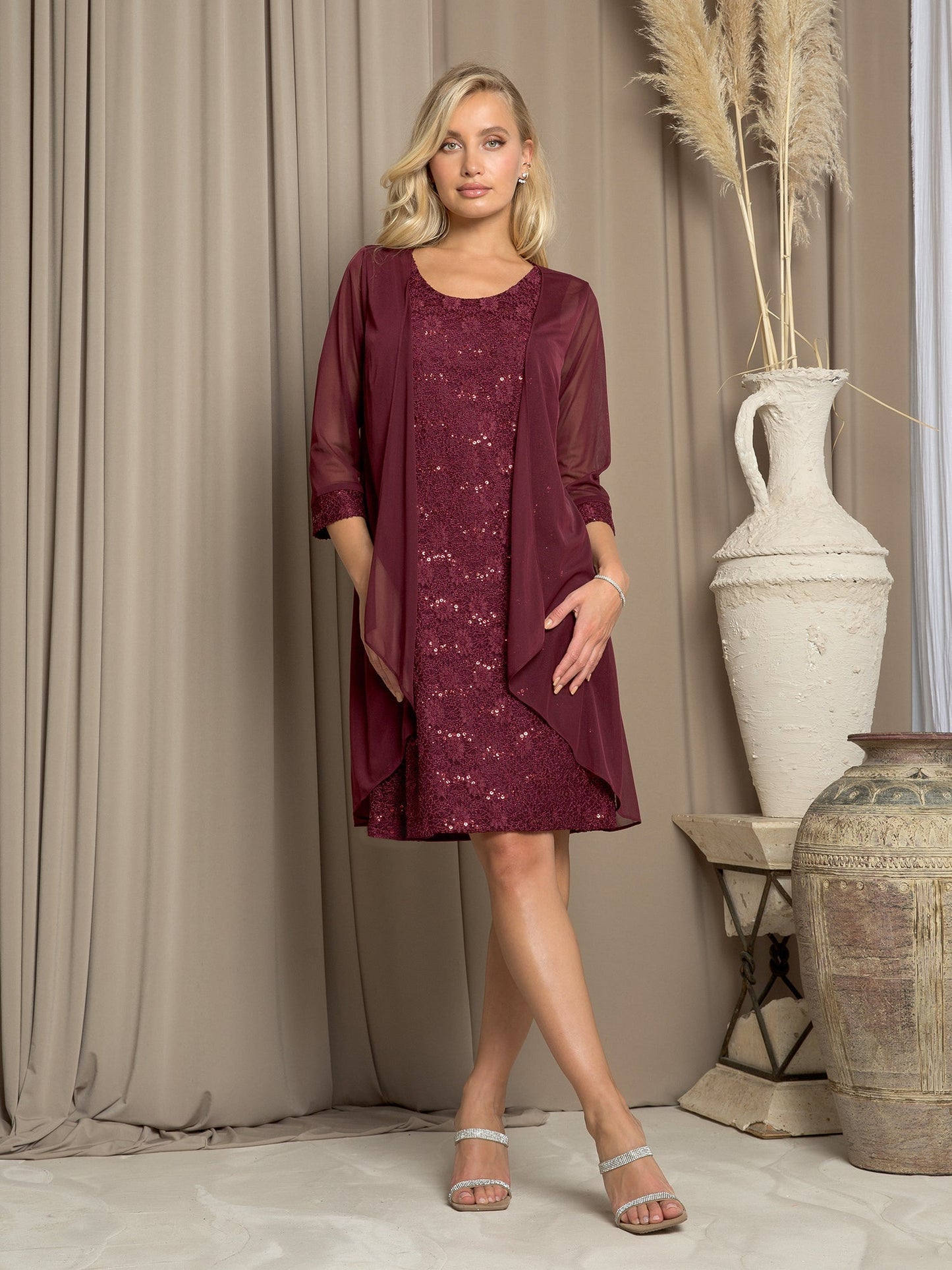 Eva Fashion Elegant Two Piece Short Mother of the Bride Dress with Lace Jacket