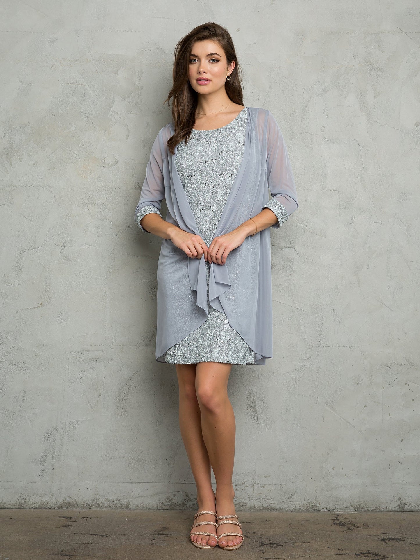 Eva Fashion Elegant Two Piece Short Mother of the Bride Dress with Lace Jacket