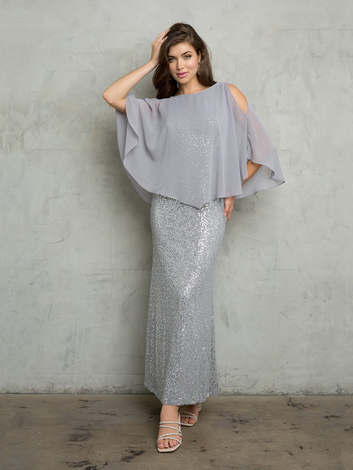 Eva Fashion Formal Long Mother Of The Bride Cape Dress With Sequin Lace