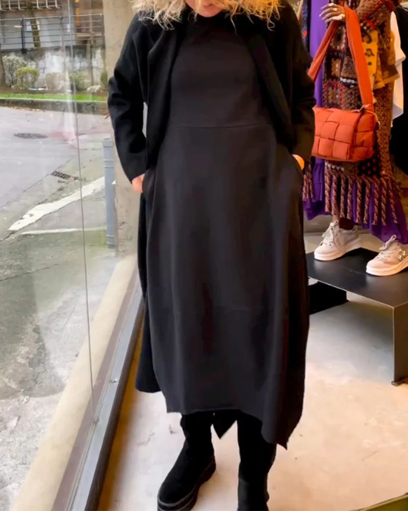 Street-wave A Line Midi Dress With Pockets For Women Comfortable Versatile Everyday Wear