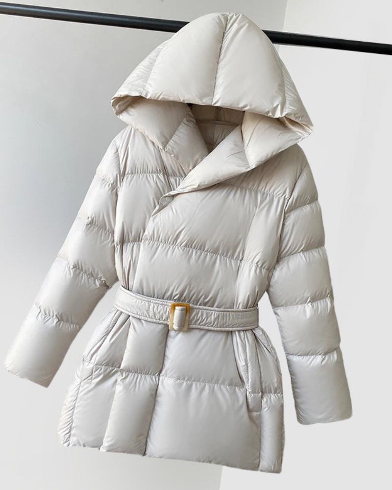 Street-wave Women's Puffer Down Coat Warm Insulated Winter Jacket With Belt And Detachable Hood