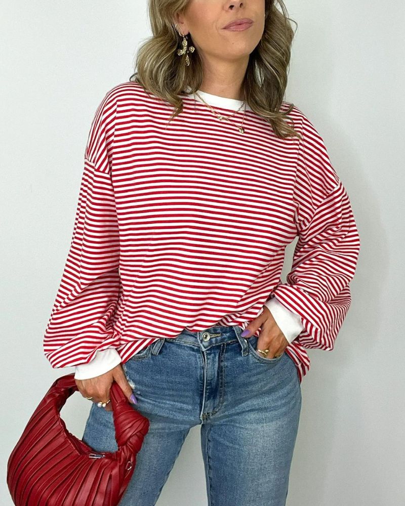 Street-wave Striped Oversized Sweater For Women - Cozy, Casual Everyday Wear, Soft Cotton Blend