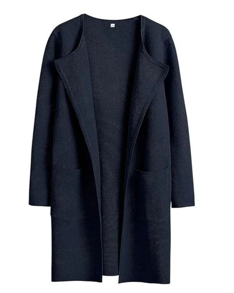 Street Wave Coat For Women With Pockets Casual Chic Long Black Coat Comfortable Everyday Wear