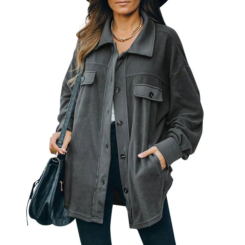 Street-wave Button Front Fleece Jacket For Women Cozy Warmth And Casual Style Versatile Everyday Wear