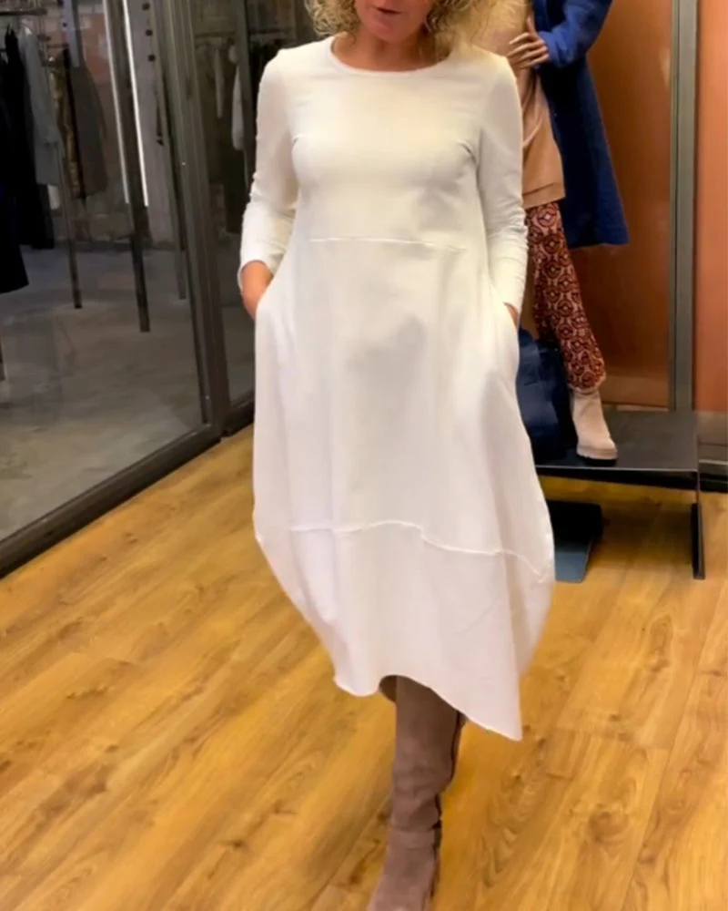 Street-wave A Line Midi Dress With Pockets For Women Comfortable Versatile Everyday Wear