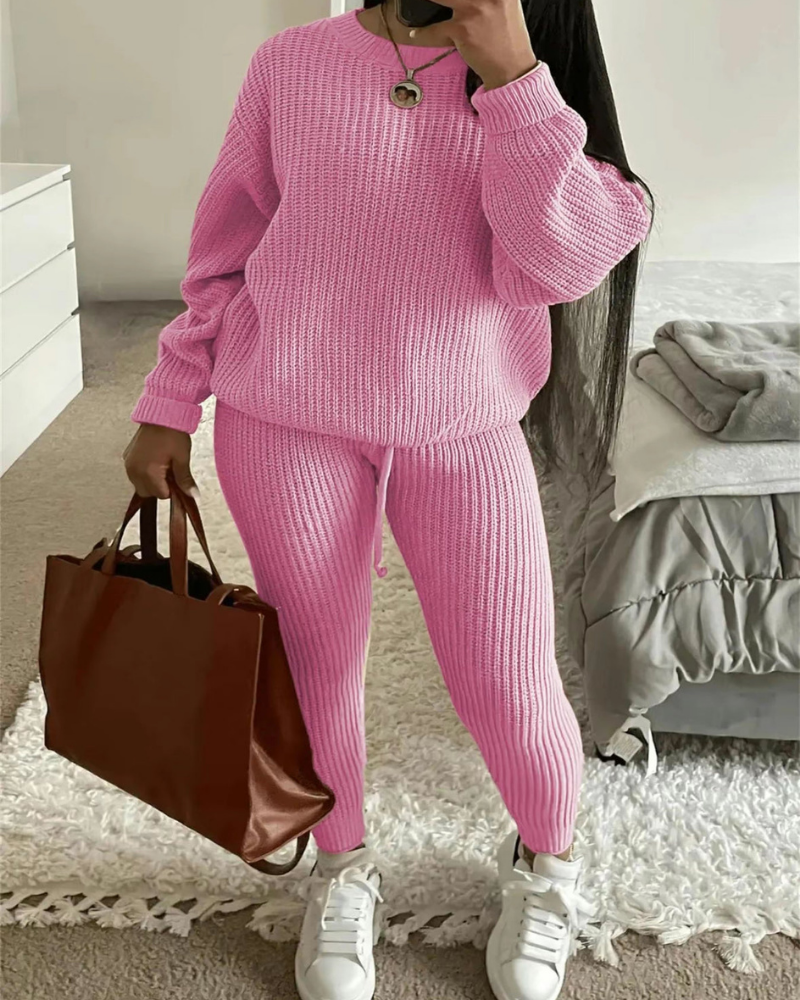 Street-Wave 2 Piece Lounge Set Cozy Soft Knit For Women Everyday Comfort Stylish Homewear Ultra Cozy