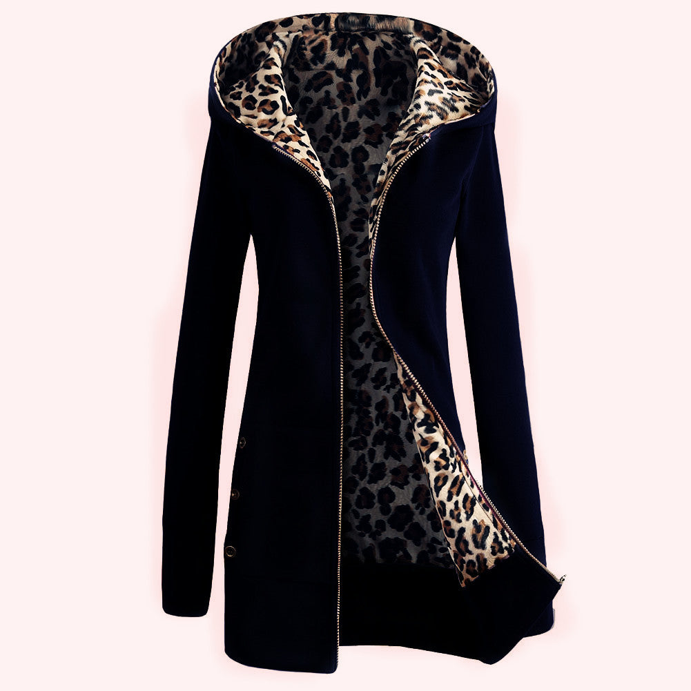 Street Wave Women Leopard Print Hoodie Jacket With Leopard Fleece Lining For Comfort