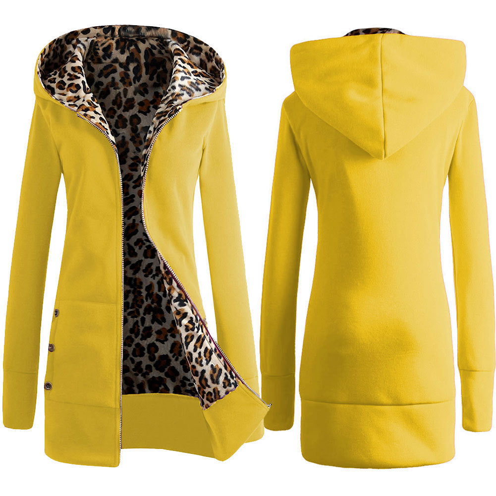 Street Wave Women Leopard Print Hoodie Jacket With Leopard Fleece Lining For Comfort