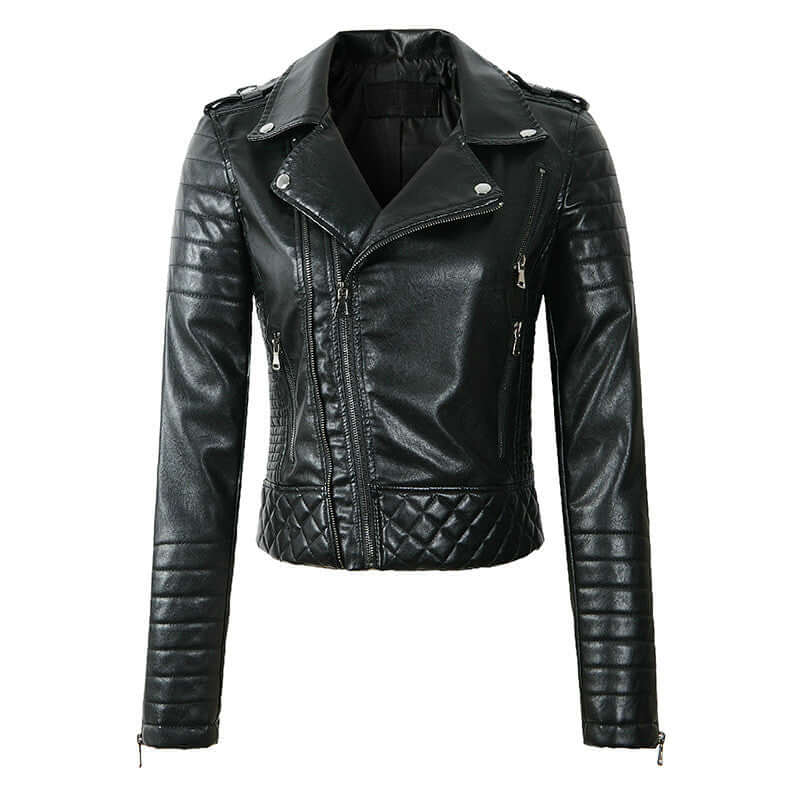 Street-Wave Womens Faux Leather Biker Jacket With Quilted Panels For Chic Modern Comfort