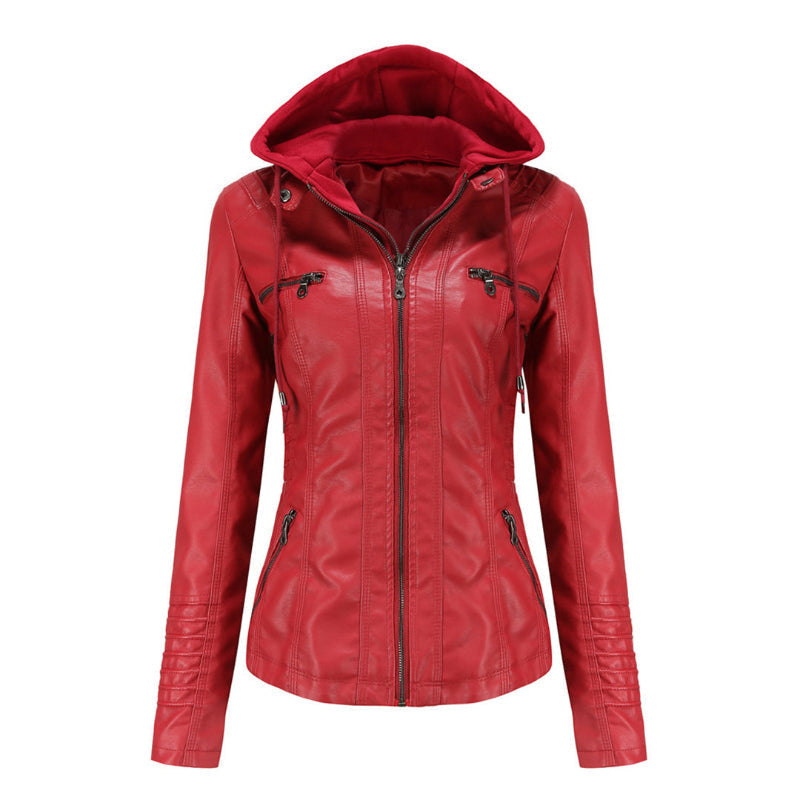 Street-wave Women Leather Jacket Lightweight Chic For Warm Days Hooded Zippered Style