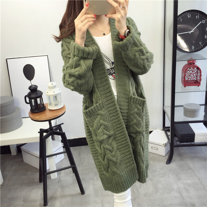 Street-wave Women's Chunky Knit Cardigan With Cable Pattern And Practical Pockets