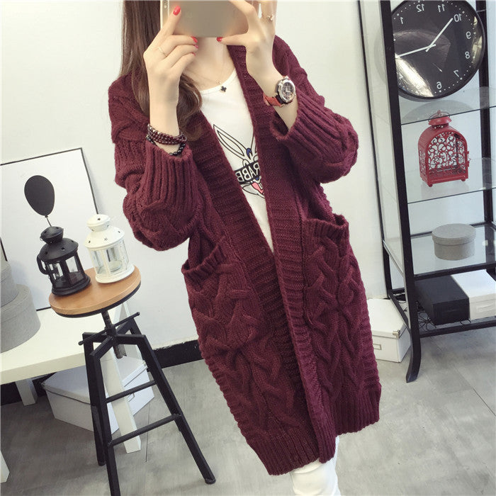 Street-wave Women's Chunky Knit Cardigan With Cable Pattern And Practical Pockets