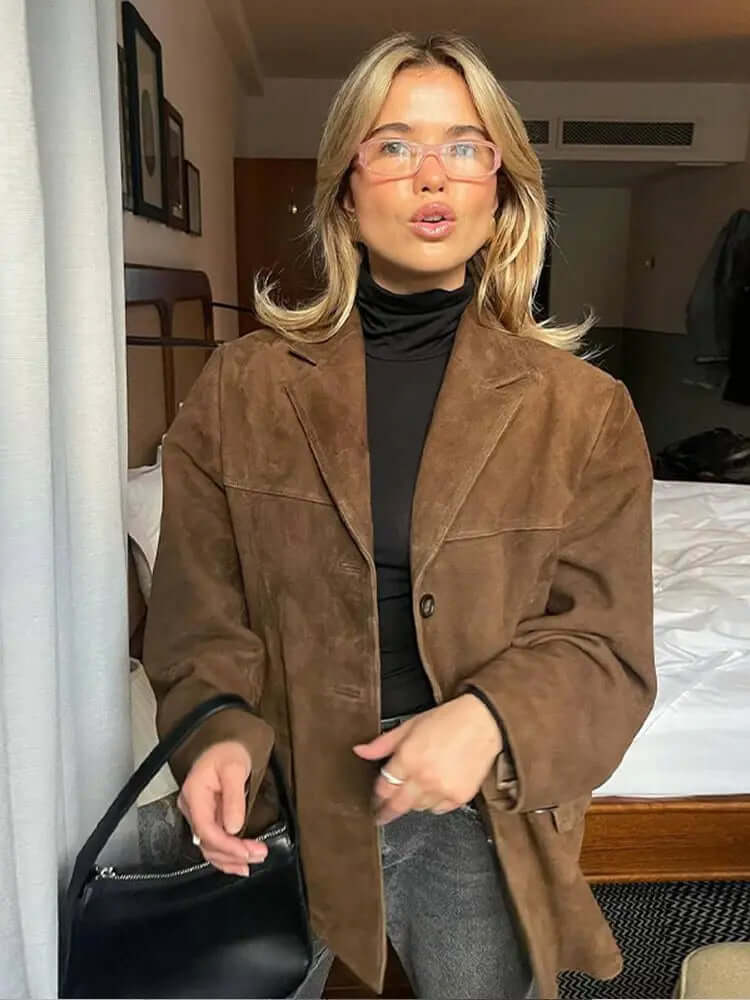 Street-wave Womens Suede Jacket Brown, Timeless Elegance, Premium Versatile Outerwear