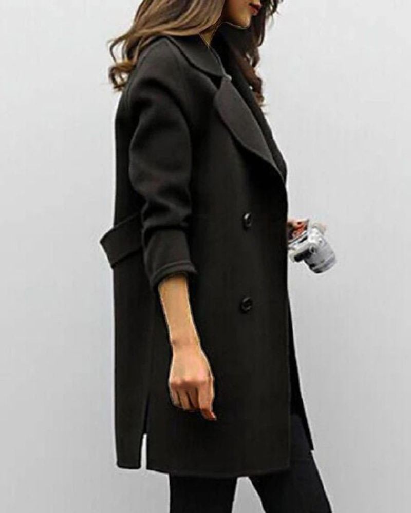 Street-Wave Moss Green Wool Coat For Women Double Breasted Warm Winter Overcoat With Elegant Lapels