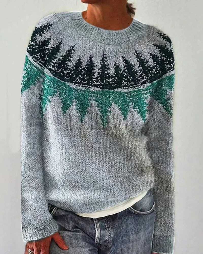 Street-wave Cozy Forest Gradient Knit Pullover For Women Warm Winter Sweater With Soft Comfort