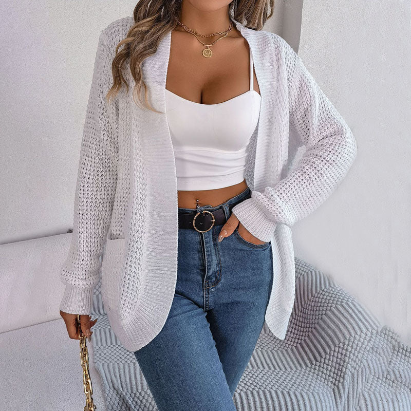 Street-Wave Cozy Knit Cardigan for Women with Pockets in Cotton Acrylic Blend Wardrobe Essential