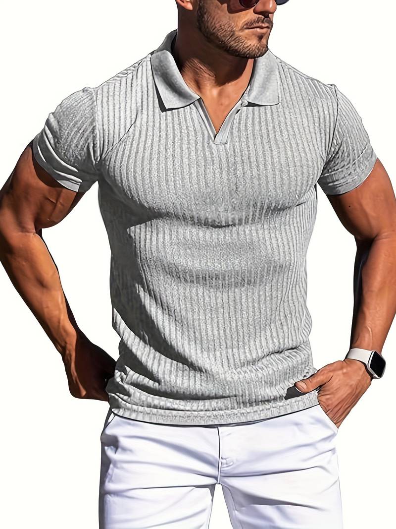 Street-Wave Mens Ribbed Polo Shirt Slim Fit Short Sleeve