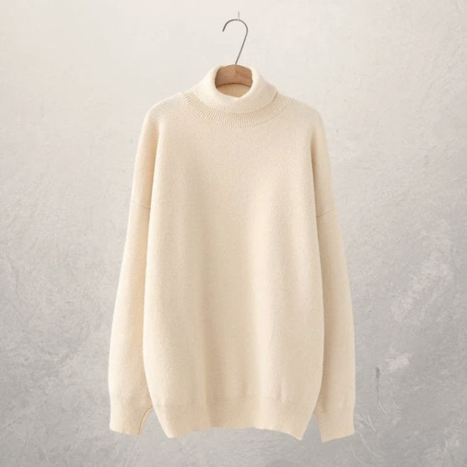Street Wave Unisex Turtleneck Sweater Cozy Loose Fit Versatile Autumn