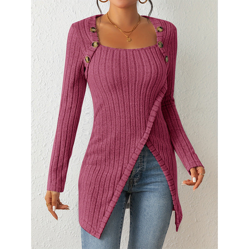 Street-wave Ribbed Knit Sweater For Women With Button Shoulder Details Cozy Modern Look