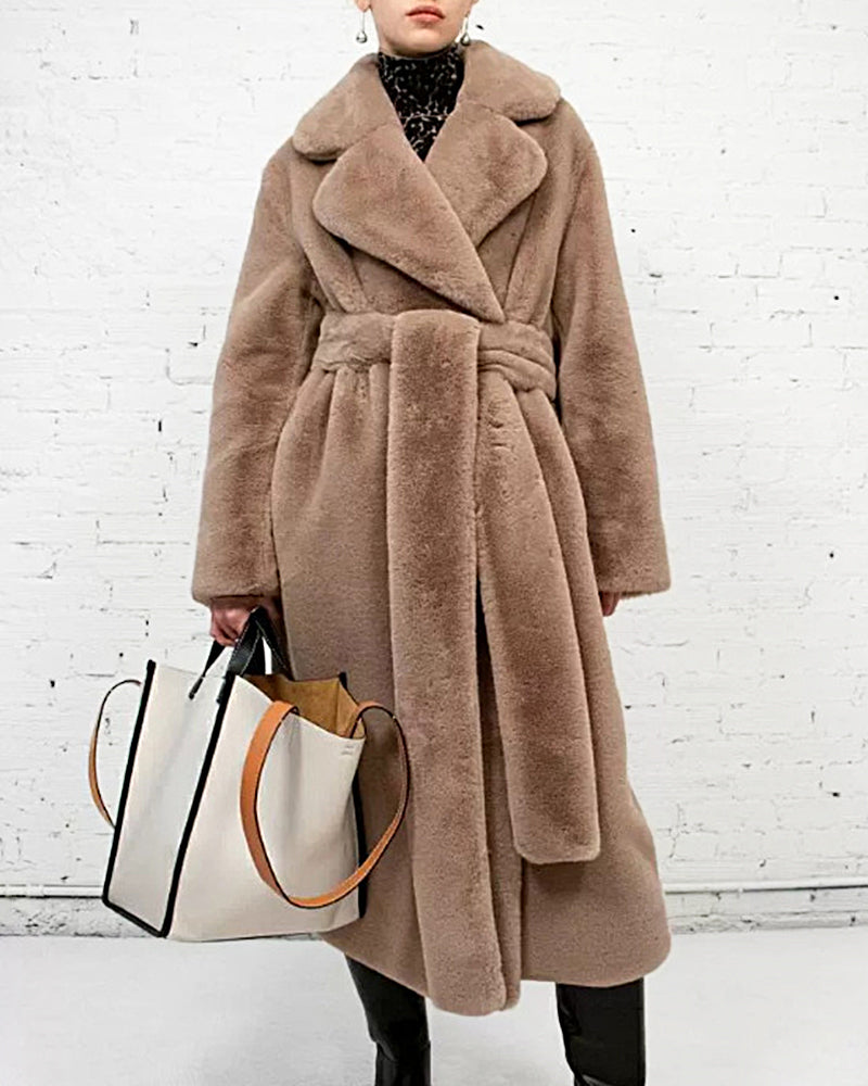 Street-Wave Faux Fur Coat For Women With Belt Luxurious Plush Winter Jacket For Elegant Everyday Wear