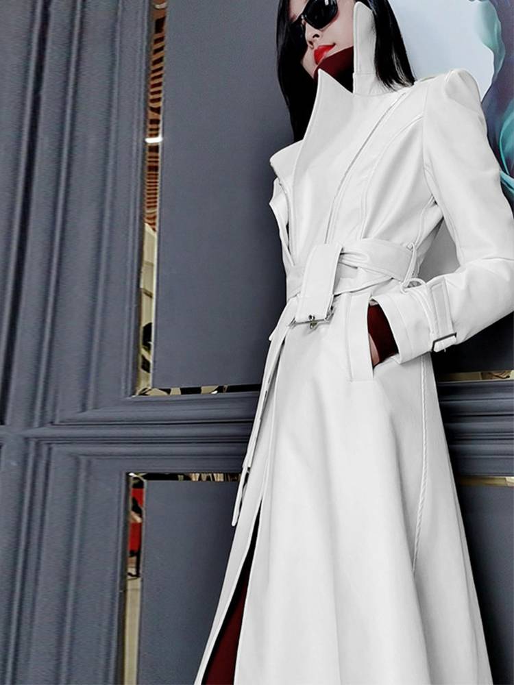 Street Wave White Trench Coat For Women Warm Elegant Oversized Collar Notch Lapel Long Coat