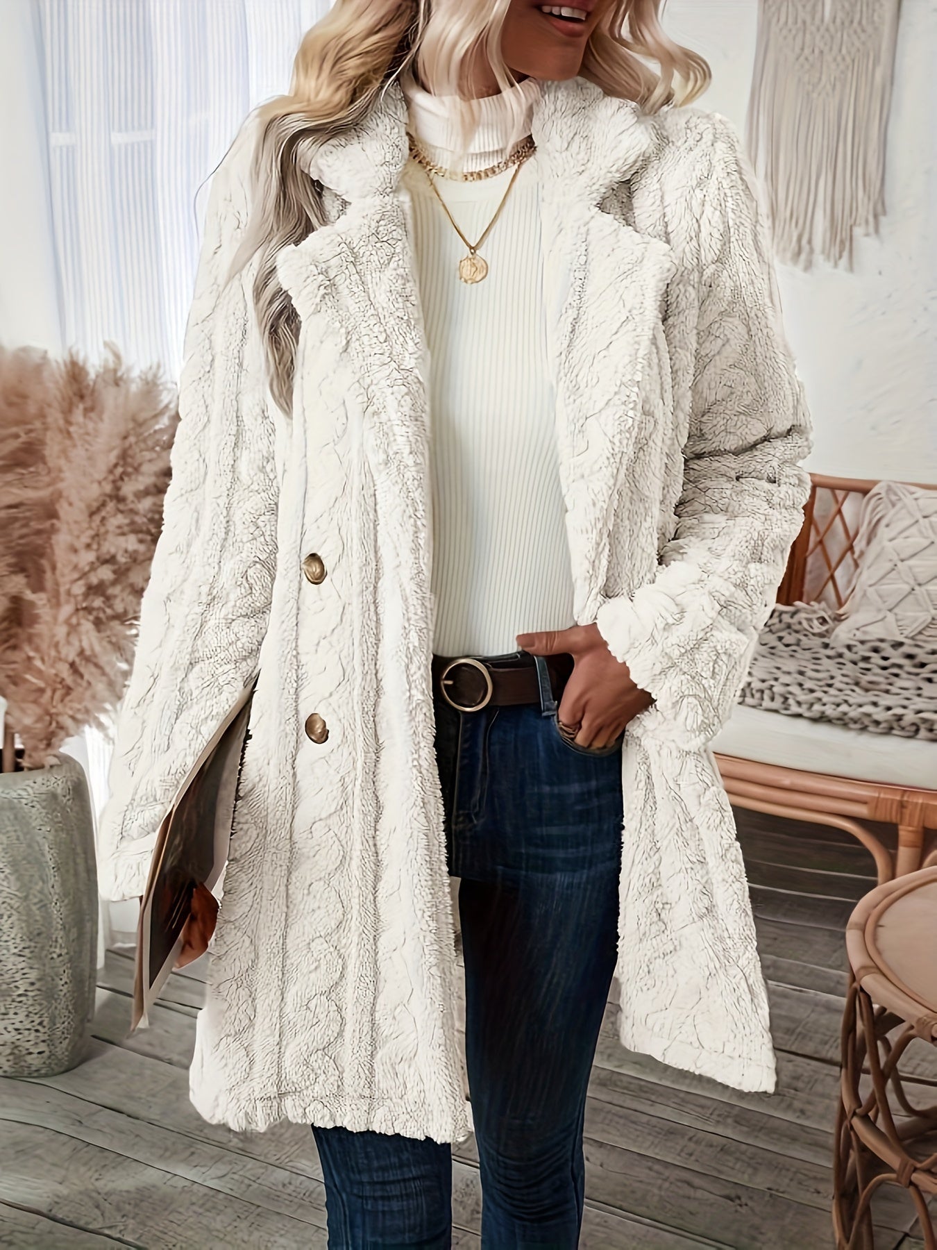 Street-Wave Teddy Coat for Women Double-Breasted Cozy Windproof Thermo Texture Jacket