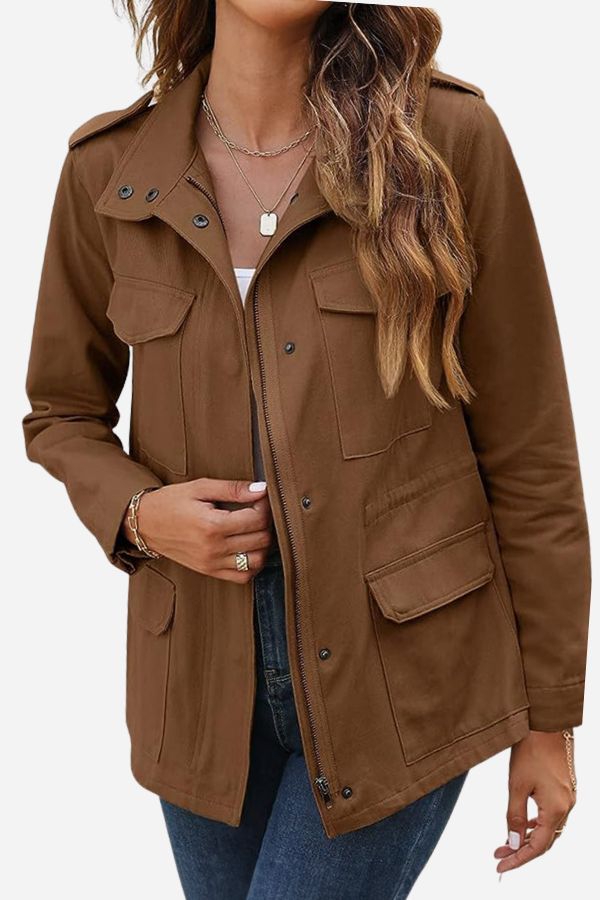 Street-Wave Coffee Brown Transitional Jacket For Women Timeless Warmth And Classic Style