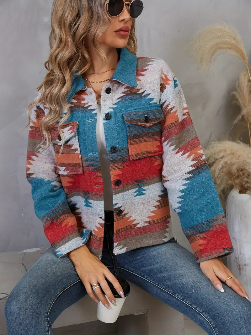 Street-Wave Aztec Patterned Knit Jacket for Women - Cozy Warmth and Timeless Style
