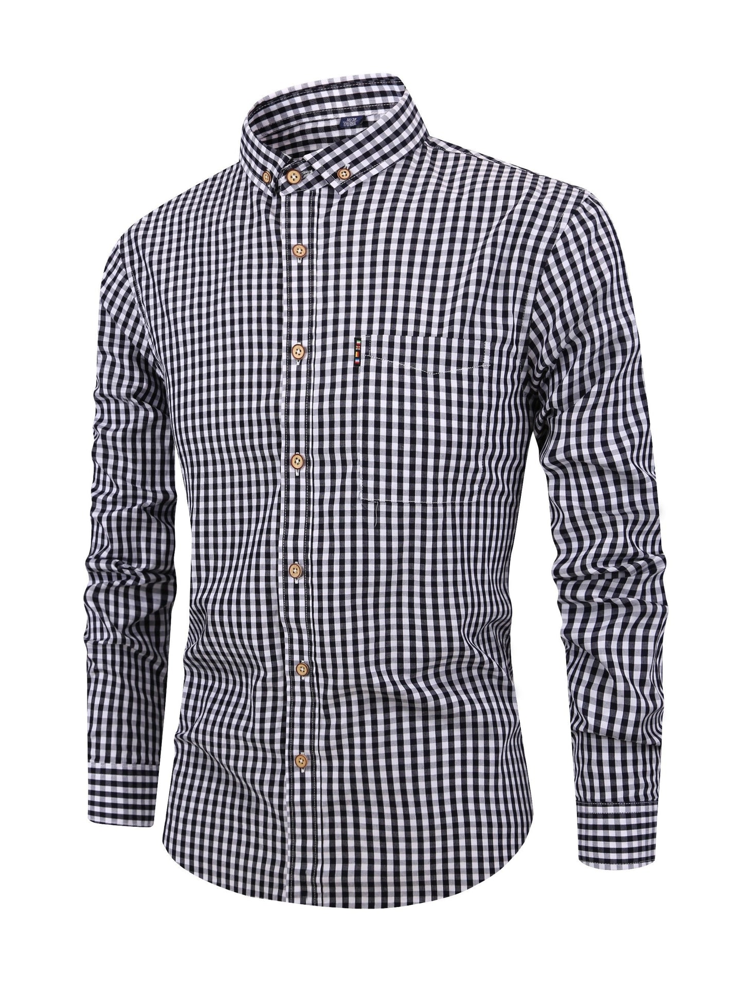 Men's Slim Fit Gingham Shirt With Button Collar And Long Sleeves Classic Pattern